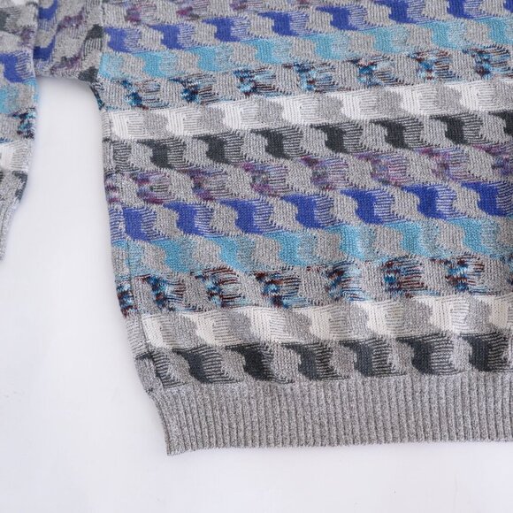 Pronto-Uomo Gray Blue Hounds Tooth Eclectic Grandpa Fine Knit Crew Neck Sweater - Picture 7 of 9